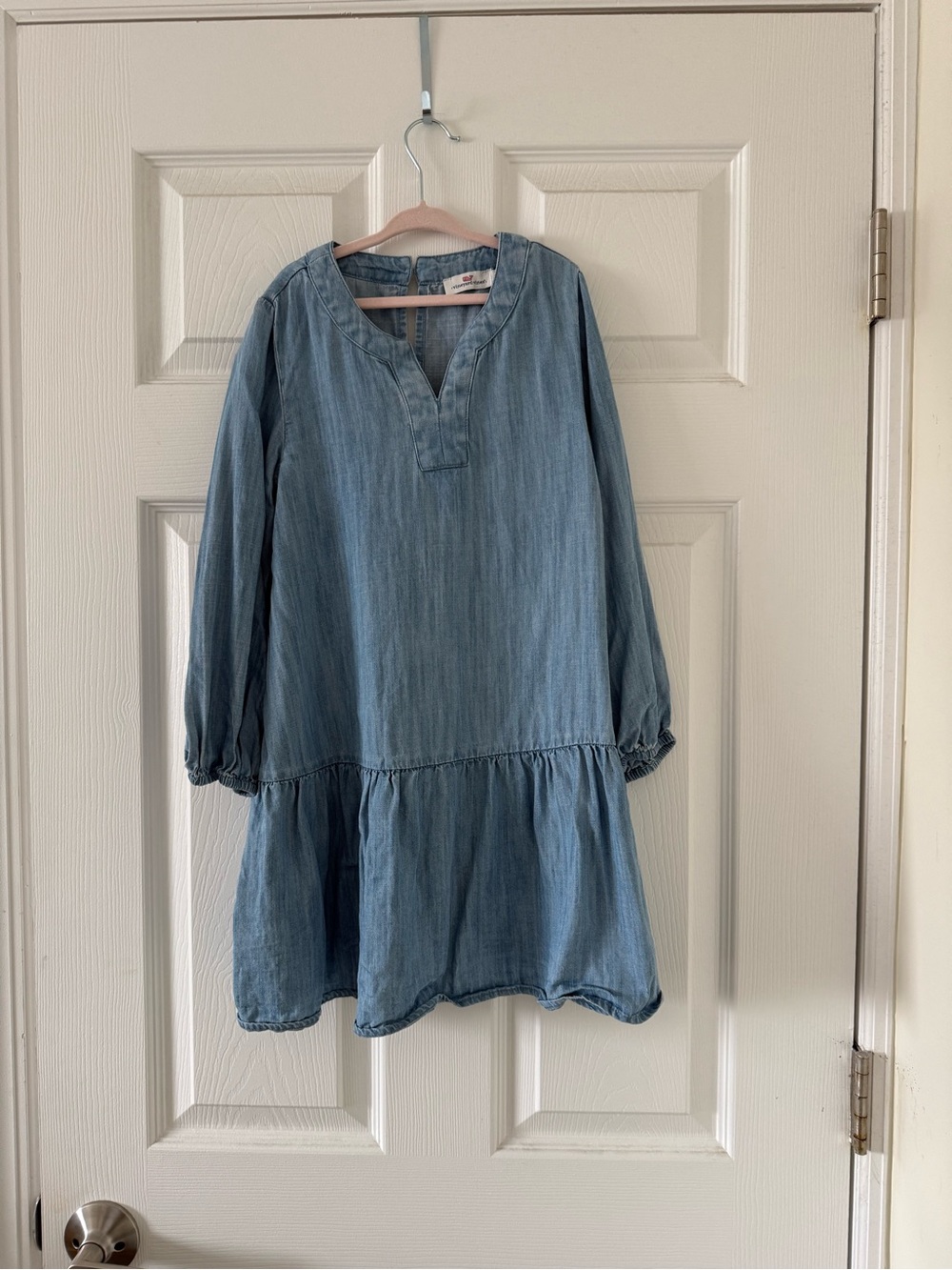 Vineyard Vines  Girls Light Blue Chambray Denim Tiered Dress S